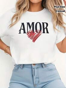 NUEVA Moda"Camiseta de Mujer con Estampado de Corazón Pintado a Mano, Estilo Casual, Cuello Redondo, Primavera y Verano, Estilo Vintage Urbano, Unisex, Holgada, de Algodón, Manga Corta, Cuello Redondo - Blanco - Ver 1