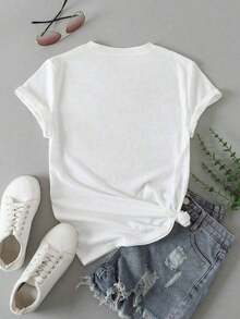 1 Piece Of Short Sleeve Round Neck T-Shirt, Vintage Bull Skull Print Western Cowboy Style, Plus Size, Should Have Come With A Warning, 100% Cotton, Summer Clothes, Women's Tops, Casual And Comfortable, Fashionable T-Shirt, Unisex, Soft. - 白色 - 查看 3