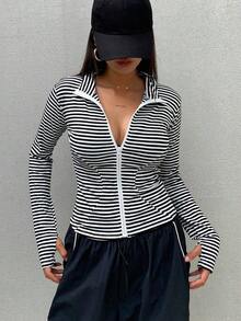 de forro polar de ajuste ceñido con cuello alto de unicolor para mujer, otoño e invierno - Blanco y Negro - Ver 1