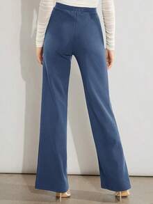 Pantalones de pierna ancha unicolor de talle alto - Niebla azul - Ver 2