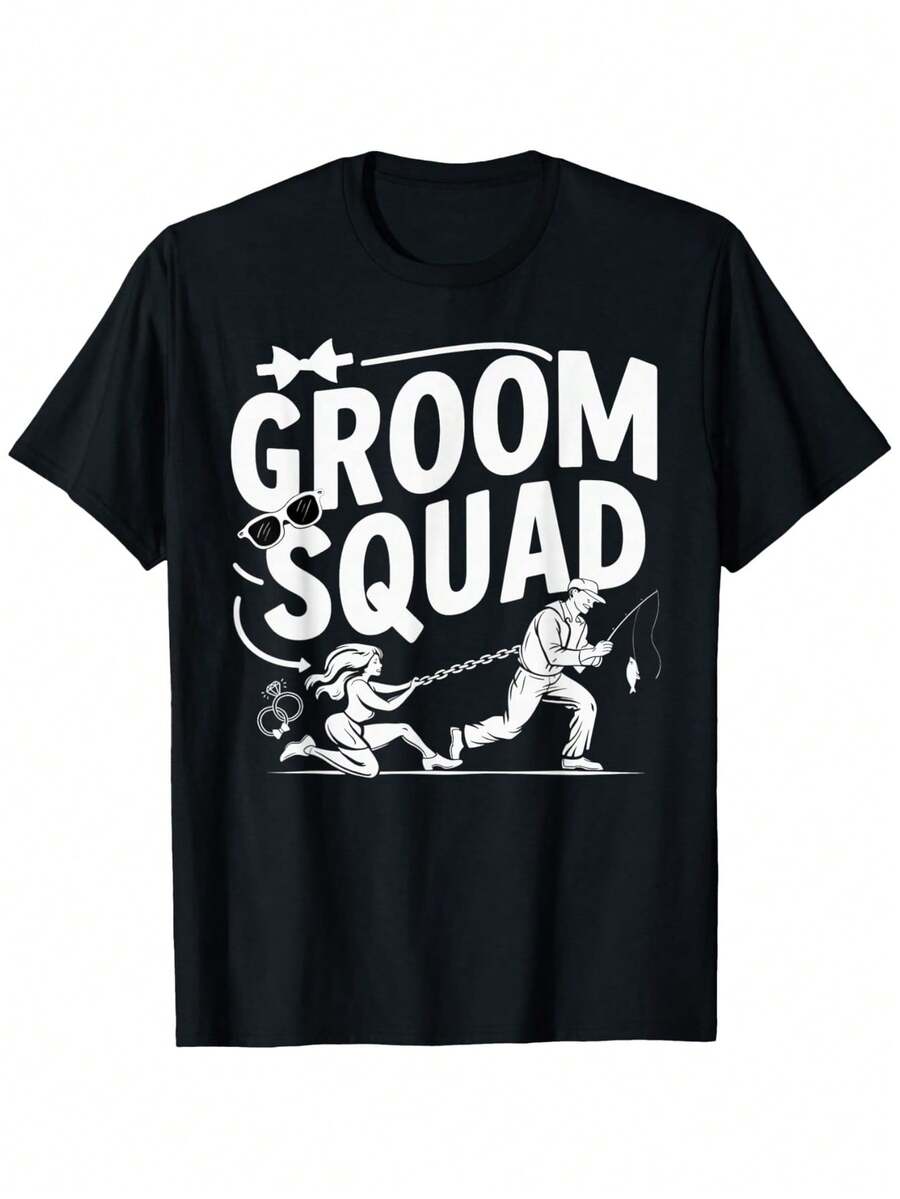Funny T-Shirt For The Groom And Groomsmen - Bachelor Party Gift With Fishing Theme, 100% Pure Cotton, Soft, Unisex, Clothing For Birthday/Valentine's Day/Ramadan - 黑色 - 查看 1