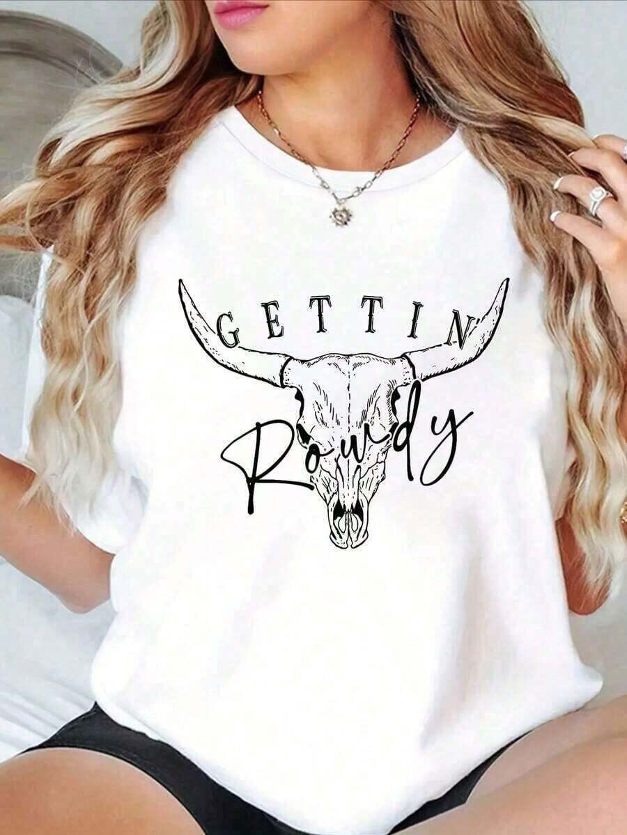 Premium Casual Unisex T-Shirts, Comfortable And Stylish Printed T-Shirt For Women, Casual Short-Sleeve Crew Neck, Machine Washable, Suitable For All Seasons - Unisex, Ideal For Casual Daily Outings, Short-Sleeve Summer T-Shirt, Retro Y2K Print T-Shirt - 白色 - 查看 1