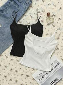 2 piezas Conjunto de camisola sin espalda ajustada para mujer, Camisola sin espalda de verano para mujer, Adecuado para el transporte diario, citas, fiestas, otoño/invierno/verano, Navidad, Año Nuevo, Acción de Gracias, fiestas, bodas, playa, ceremonias de graduación, de moda, elegante, casual, salidas, citas, reservas, transporte, brillante, Día de San Valentín, elegante, vacaciones, casual, Y2K, salidas, ceremonias de graduación y otras ocasiones. - Multicolor 9 - Ver 4