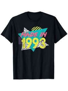 1993 33rd Birthday Retro Vintage T-Shirt - Unisex Crew Neck T-Shirt, 100% Soft Cotton, Suitable For Men And Women, An Anniversary Gift For Mom And Dad, Birthday Wear, Machine Washable And Suitable For All Seasons. - 黑色 - 查看 7
