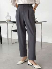 Pantalones rectos casuales de negocios para mujeres - Gris Oscuro - Ver 1