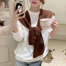 1pc Solid Color Detachable Collar, Minimalist Shirt Collar - Mocha Brown - View 6