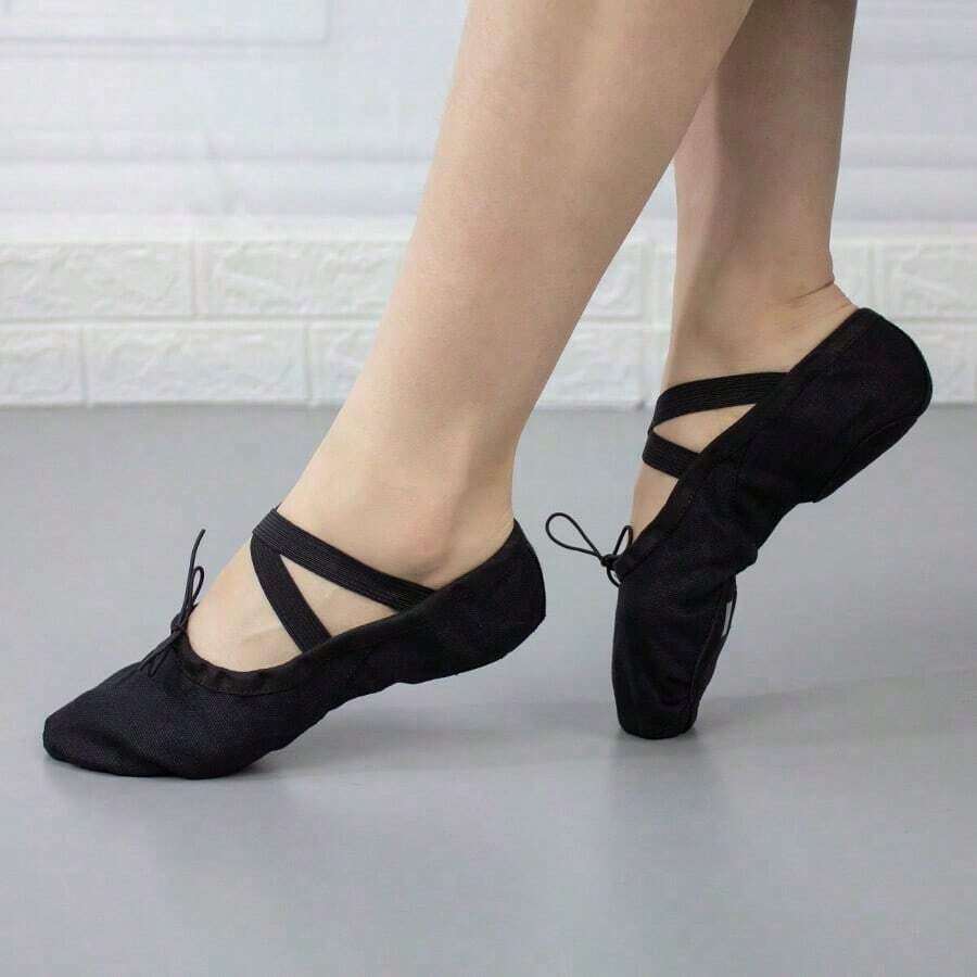 Unisex Basic Versatile Split Sole Ballet Slippers With Drawstring – Ideal For Ballet, Modern Dance, Jazz, Lyrical, Contemporary, Latin, Ballroom, Oriental Dance, Yoga, Pilates, And Fitness Workouts - Black - View 1