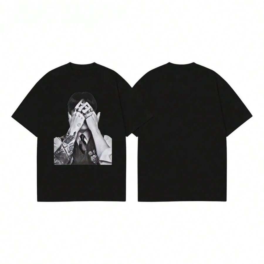 Men's T-Shirt New Summer 2026 Collection Casual, Unisex, Short Sleeve Beach T-Shirt 2026 New Comeback 5th Official Album ARIRANG Exclusive Pop-Up Merchandise Print Comfortable Fabric, Loose Fit, Soft And Breathable - 黑色 - 查看 1
