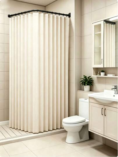 1 Set Shower Curtain, Curtain Rod, Shower Curtain Hooks, Waterproof Anti-Mildew, Polyester Fiber Bathroom Decor, Includes Shower Curtain, Curtain Rod, Hooks, Machine Washable