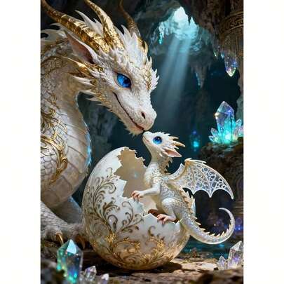 1pc [30*40cm/11.8*15.7in]5D Acrylic Diamond Painting Kit, Dragon Pattern, Suitable For Adult Beginners DIY Mosaic Diamond Art, Full Drill Handmade DIY Diamond Painting, Suitable For Living Room, Bedroom, Office Wall Decor, Surprise Art Home Decor Gift For Family And Friends, Frameless