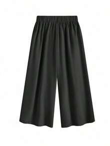 Pantalones/faldas cortas plisadas de cintura elástica, cómodos y sueltos, de estilo básico y versátil, para uso diario, que estilizan la figura, en color albaricoque, para mujeres de talla grande, para primavera/verano - Negro - Ver 7