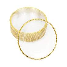 25 Pcs Clear Charger Plates 12.6 Inch Plastic Round Dinner Decorative Plates With Gold Beaded Rim For Party Wedding Birthday Bridal Shower Party Table Supply - Gold - View 11
