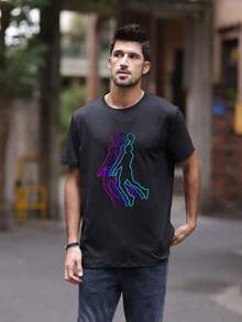 ‌ Camiseta de Manga Corta Holgada Casual Versátil con Estampado de Baloncesto Divertido, Ideal para Vacaciones, Trabajo y Uso Diario100% Cotton - Negro 13 - Ver 2