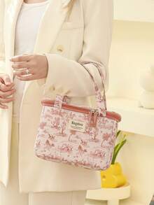 1pc Pink Ru Yi Print Insulated Lunch Bag, Portable Bento Bag For Office Workers , Lunch Bag For Women Work - Multicolor - View 8