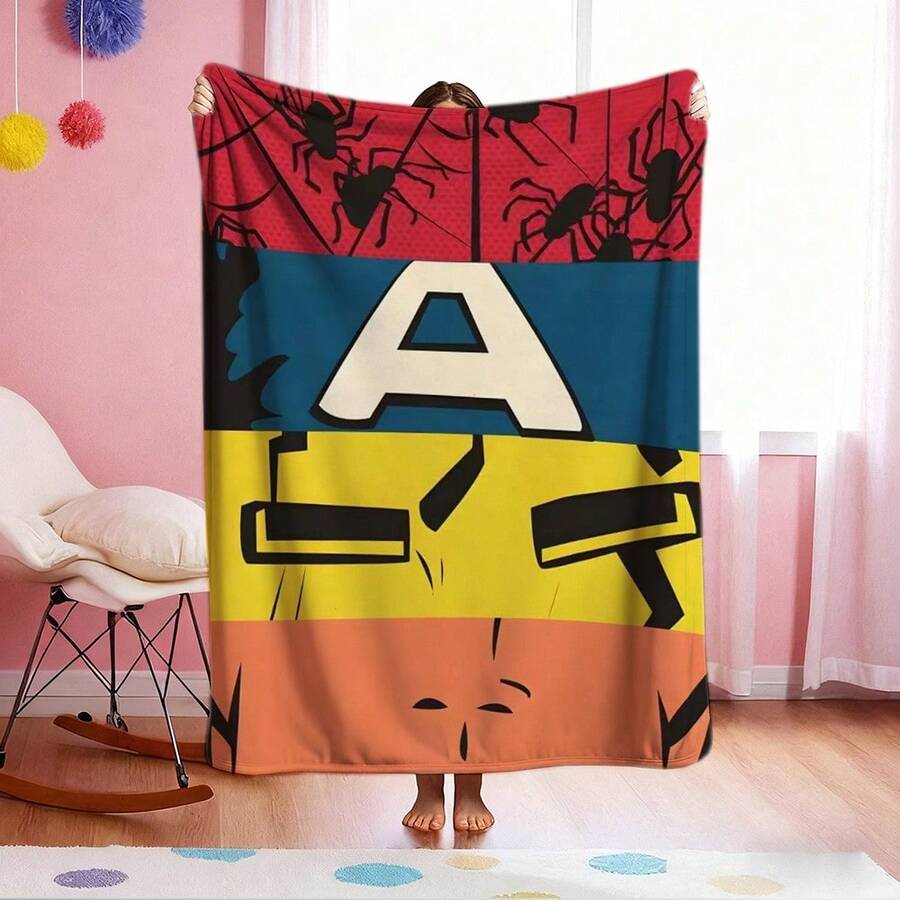 1pc Superhero Movie Print Blanket,Retro Cartoon Style Throw Blanket,Cartoon Character Printed Blanket,All-Season Universal Nap Blanket,Character Home Decor Blanket,Modern Fashion Gift Suitable For Home Bedroom Bed Sofa Office Lunch Break Cover Picnic Blanket - Nhiều màu - Xem 1