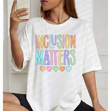 ropa de mujer Camiseta de algodón estampada estilo coreano de verano para mujer, diseño de corazones arcoíris, manga corta, cuello redondo, top para damas, camisas de mujer - Blanco - Ver 4