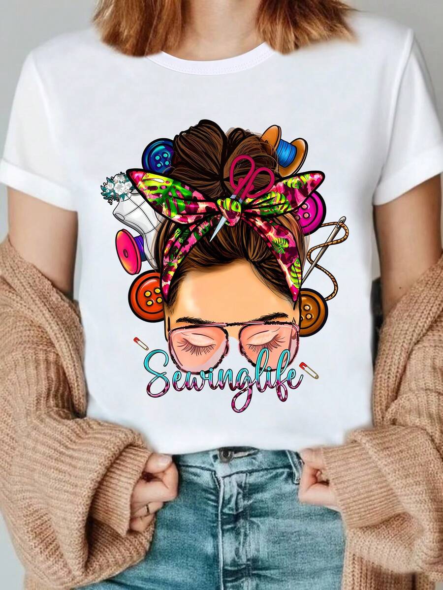 1 camiseta con temática de costura, regalo de patchwork, camiseta con temática de mamá, camiseta de sastre a la moda con pañuelo para la cabeza, camiseta para entusiastas de la costura, ropa de mujer económica y bonita, ropa de mujer con hermosas curvas, atuendo para fiesta de disfraces, atuendo de cosplay, atuendo de club para mujer, 100% algodón de 180g. - Blanco - Ver 1