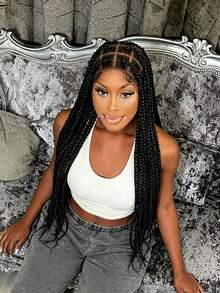 360° Seamless Box Braid Lace Front Wig, Extra Long Full Lace Box Braid Wig With Baby Hair, Suitable For Synthetic Braided Wig - Black - View 7