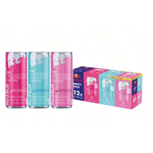  Red Bull Energy Drink Variety Pack – Peach, Iced Vanilla Berry & Pink Flavors, Mixed Selection