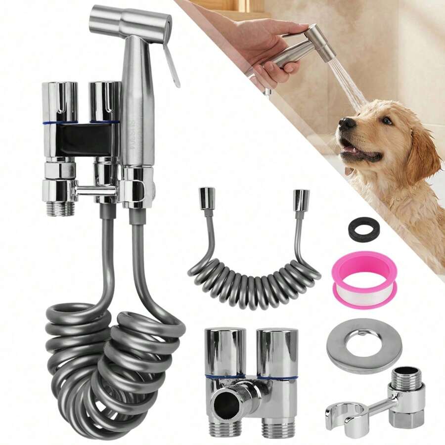 Handbrause-Set Aus Edelstahl (inkl. Teleskopschlauch Und Wandhalterung) – Zwei Strahlarten; Ideal Für Die Körperpflege, Die Reinigung Von Toilette Und Boden Sowie Zum Waschen Von Haustieren. Diese Multifunktionale Brause Ist Einfach Zu Installieren Und Der Perfekte Helfer Für Die Tägliche Badhygiene – Besonders Geeignet Für Familien Mit Haustieren Oder Senioren Und Alle, Die Eine Sanfte, Wassersparende Reinigungslösung Suchen. - A - Übersicht 1