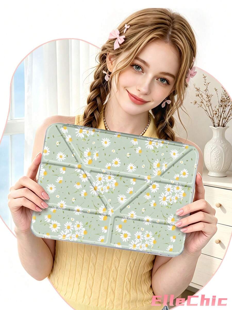花卉淺綠色雛菊圖案保護殼,適用於 iPad Air 8(M4)2026(11英吋)、Air 4/5 10.9英吋、7/8/9代 10.2英吋,內建筆槽,適用於 Tab S6 10.4英吋、Kindle 第11代(2022/2024)、Kindle Clara 2E、Clara Colour、Clara BW (6英吋) 及 Libra Colour (7英吋),可愛少女風時尚設計,平板電腦桌面裝飾,生日與節日禮物 - 彩色 - 查看 1