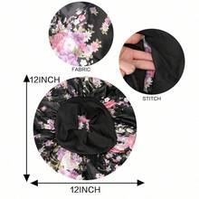 1 chiếc mũ ngủ bằng satin, mũ ngủ nữ, khăn quấn tóc bằng lụa, mũ ngủ bản rộng cho tóc xoăn (Mũ ngủ có họa tiết màu ngẫu nhiên) - Xem 5
