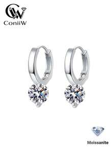 ConiiW 1 Pair 925 Sterling Silver 2 Carat Moissanite Earrings, Minimalist Vintage Classic Fashion Unisex Versatile High Quality, Suitable For Daily Wear, Vacation, Party, Banquet, Mother's Day, Father's Day, Thanksgiving, Christmas, Back To School, Wedding, Birthday, Anniversary, Coming Of Age Ceremony, Prom, Gift For Mother Or Friends, Comes With Gift Box - Silver - View 2