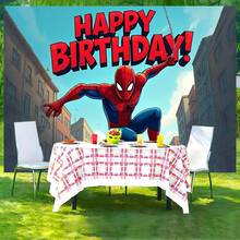 1pc Spider-Man Happy Birthday Backdrop Marvel Superhero Boy Party Decoration Cartoon Photography Background Indoor Holiday Gathering Scene Layout Cake Table Wall Tapestry Anime Fan Birthday Party Props Wall Hanging Decor - 多色 - 查看 2