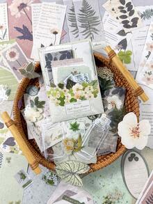 100pcs/Pack Vintage Plant & Floral Mixed Material Scrapbooking Stickers, Multifunctional DIY Decorative Stationery - Dried Flower Post Office - View 9