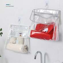 1pc Waterproof Hanging Storage Bag, Bathroom Wall Mounted Clothes Organizer, Shower Phone Toiletry Pouch, Dorm Bathroom Waterproof Hanging Bag For Clean Clothes Storage - Multicolor - View 1