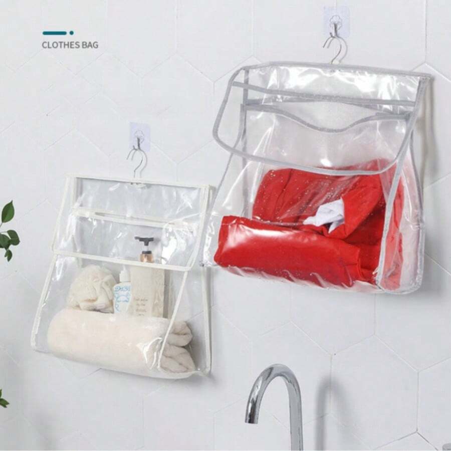1pc Waterproof Hanging Storage Bag, Bathroom Wall Mounted Clothes Organizer, Shower Phone Toiletry Pouch, Dorm Bathroom Waterproof Hanging Bag For Clean Clothes Storage - Multicolor - View 1