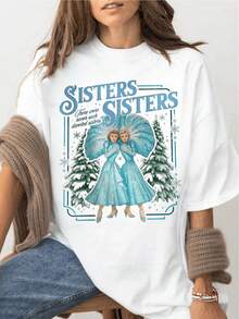 Camiseta estampada premium de verano para mujer, camiseta de la película navideña "Haynes Sisters", camiseta navideña "Sisters' Song", enfocada en regalos navideños para hermanas. - Blanco - Ver 12