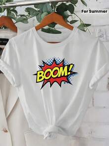 Women's T-Shirt With Explosive Monogram Print, Casual, Holiday, Short Sleeve, Round Neck, Spring And Summer, Machine Washable, New Women's Clothing, Versatile And Urban Fashion, Size S - 白色 - 查看 1