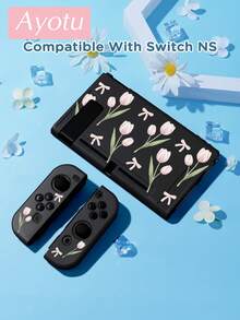 Ayotu 1個粉色鬱金香圖案超薄TPU透明保護殼，相容於Switch OLED/Switch/Switch Lite/New Switch2(2025)，支援底座設計，無需拆卸，防震防塵，多色可選 - 彩色 - 查看 22
