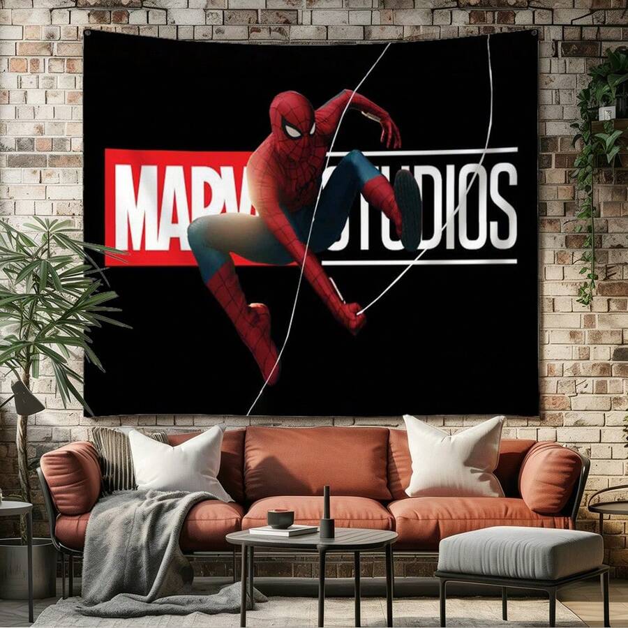 1pc Spider-Man Happy Birthday Backdrop Marvel Superhero Boy Party Decoration Cartoon Photography Background Indoor Holiday Gathering Scene Layout Cake Table Wall Tapestry Anime Fan Birthday Party Props Wall Hanging Decor - 多色 - 查看 1