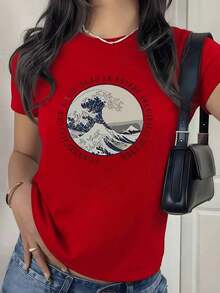 2026 New Cotton Shirt - 100% Cotton. Powerful Wave Symbolizing Inner Strength Capable Of Overcoming Any Obstacle And Connecting The Energy Of The Sea With The Freedom Of The Soul. Women's Simple Solid Color Shirt, Loose And Casual Short Sleeve - 紅色的 - 查看 9