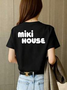 1pc Camisetas Para Mujer Camiseta elegante MIKI HOUSE con diseño moderno y cómodo perfecta para el día a día ideal para jóvenes y adultos disponibles en negro y otras colores casual y urbano moda Camiseta De Manga Corta De Algodón - Negro - Ver 6