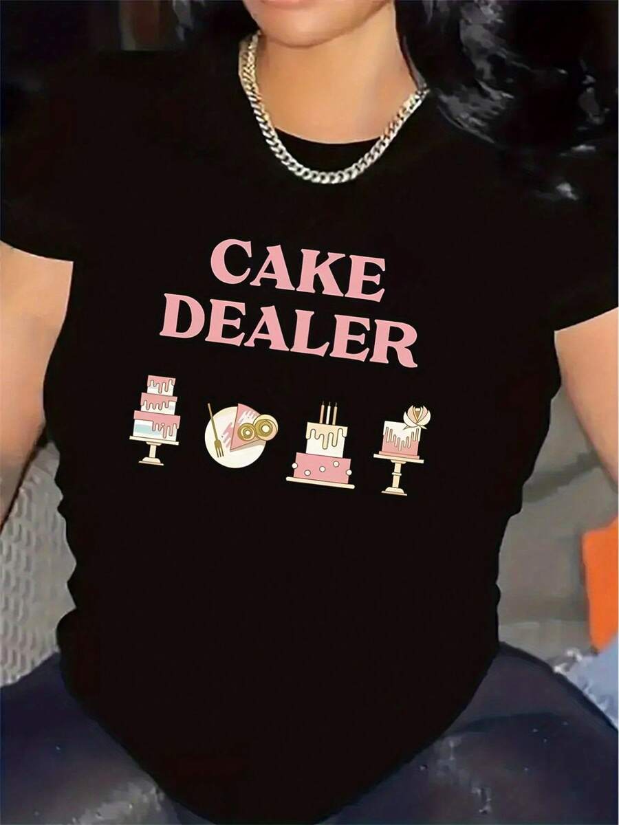 New Fashion T-Shirt 100% Cotton With Pastry Chef Print, Ideal For Kitchen Or Party Use, Durable And Lightweight, Comfortable Fit For Everyday Wear, Stylish Design For Women's Casual Outfits - Unisex Short Sleeve T-Shirt, Round Neck, Loose Cotton, Urban Vintage Style - 黑色 - 查看 1