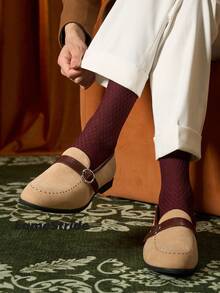 Men Crew Socks | Business & Everyday | Versatile Dress Socks | Comfortable Nylon | All-Match Style - Burgundy - View 2