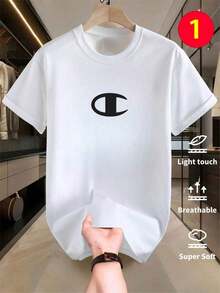 Men's Crew Neck Cropped T-Shirt, Loose-Fitting And Versatile With A Fun Print Design That Brings Joy. Ideal For Vacations, Travel, And Recreational Activities. Soft, High-Quality Fabric Offers Maximum Comfort. - 白色 1 - 查看 8