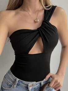 Camiseta sin mangas ajustada con tiras cruzadas huecas, estilo sexy y casual para mujer, Y2K - Negro - Ver 6