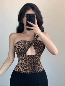 Camiseta sin mangas ajustada con tiras cruzadas huecas, estilo sexy y casual para mujer, Y2K - Negro 2 - Ver 3