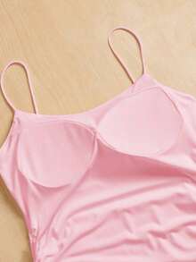 Camiseta ajustada con cuello redondo, almohadilla en el pecho y transpirable.Camisola básica para mujer sin sujetador - Rosa - Ver 4