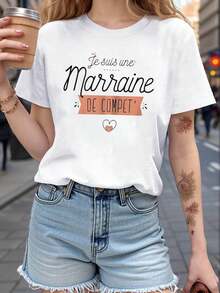 La orgullosa confianza de una madrina. Soy una madrina increíble. Camiseta de mujer de talla grande con estampado francés "Je suis une Marraine de Compet", cuello redondo, estilo casual, para primavera/verano. - Blanco - Ver 3