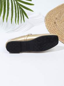 Sepatu Mary Jane Minimalis Ujung Persegi, Sepatu Wanita Serbaguna - Emas - View 7