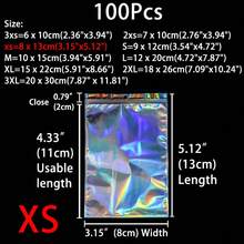 XZV 100个不同尺寸的激光彩虹礼品袋，全息前窗可重复使用拉链袋，珠宝零售袋，适用于收纳、珠宝、小型企业、礼品包装、圣诞节、小型企业理想之选、珠宝样品、新年节日礼品袋 - 彩色 - 查看 13