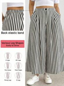 Comfortable And Loose-Fitting Elastic-Waist Pleated Shorts/Skirts, A Basic And Versatile Style For Everyday Wear, Flattering The Figure, In Apricot Color, For Plus-Size Women, For Spring/Summer - 黑白 - 查看 1