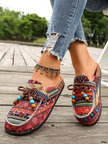 New Thick Sole Soft Surface Women's Sandals, Bohemian Style, Beach Vacation Home Travel, Slip-On Sandals Slippers - Red - View 1