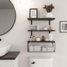 Bathroom Shelves Over Toilet - Wall Mounted Floating Shelves Toilet Paper Storage Small Farmhouse Decor Shelf 16 Inch Set Of 3, Brown. - 棕色 - 查看 3