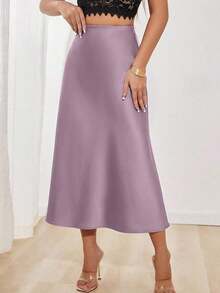 Falda en A de satén elegante y versátil para mujer - Púrpura malva - Ver 5